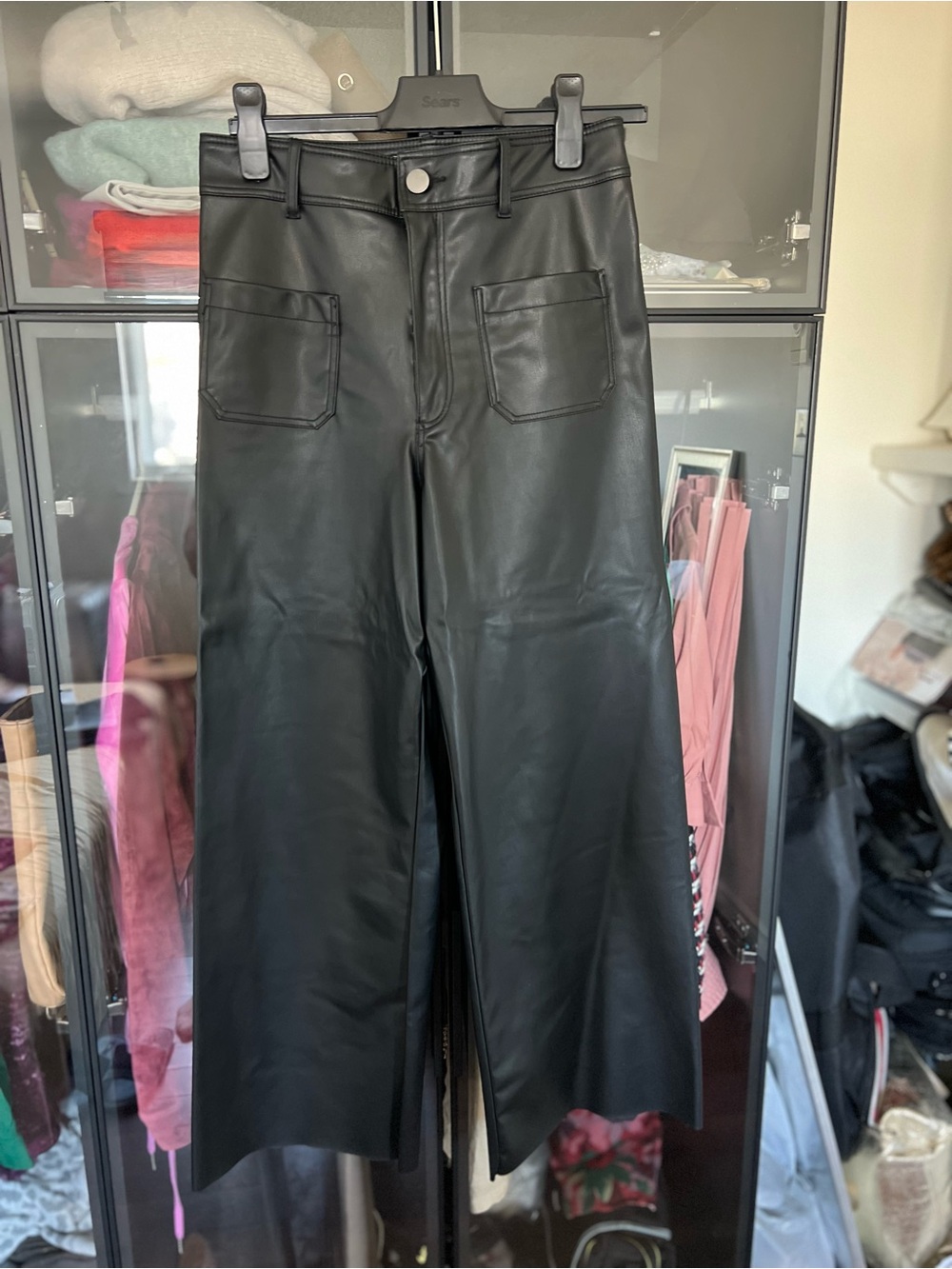 Zara Black Faux Leather Waistband Skirt